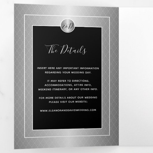 QR CODEフォトブラックシルバー結婚すべて 三つ折り案内状 (内部最初)