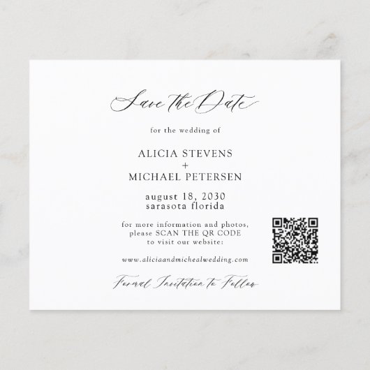 QR CODE予算の写真エレガント結婚式の日付を保存 (裏面)