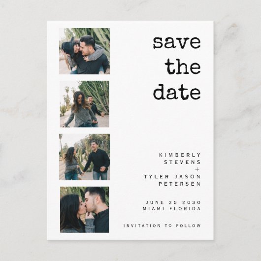 QR CODE写真モダンコラージュ結婚式の日付を保存 案内ポストカード (正面)