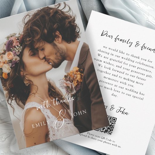 QR-Code、アンパサンドモダン、スクリプトフォント、1枚の写真 サンキューカード