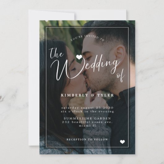 QR CODE モダン 2フォトオーバーレイ黒結婚色 招待状 (正面)