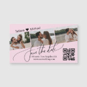 qr code 3 photo collage save the date pink magnet (正面)