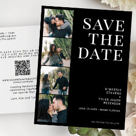 QR CODE 4写真タイポグラフィ黒結婚色 案内ポストカード