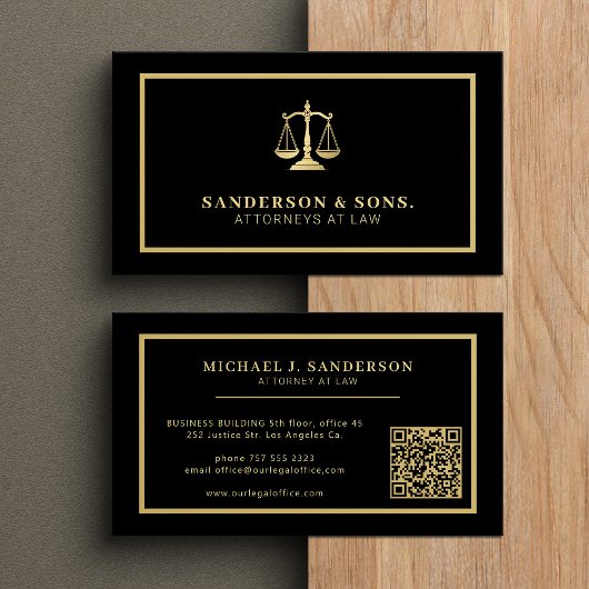 QR code attorney lawyer professional gold black 名刺