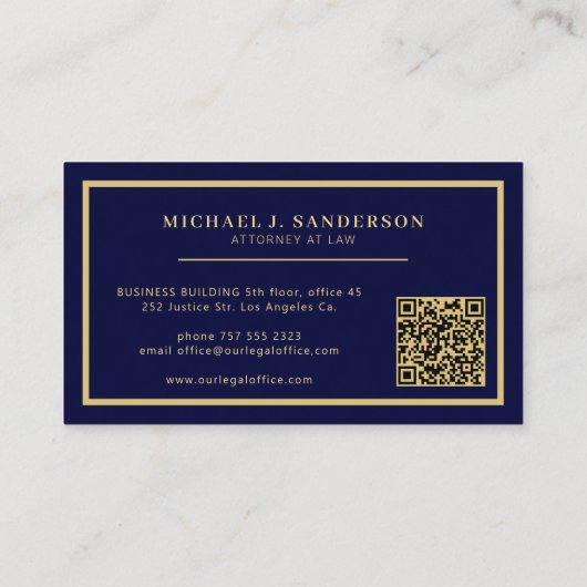 QR code attorney lawyer professional gold navy 名刺 (裏面)