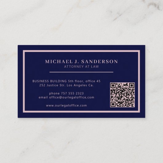 QR code attorney lawyer professional rosegold navy 名刺 (裏面)