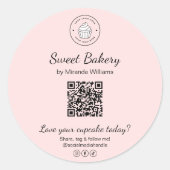 QR Code Bakery Logo Pink Business Sticker ラウンドシール (正面)