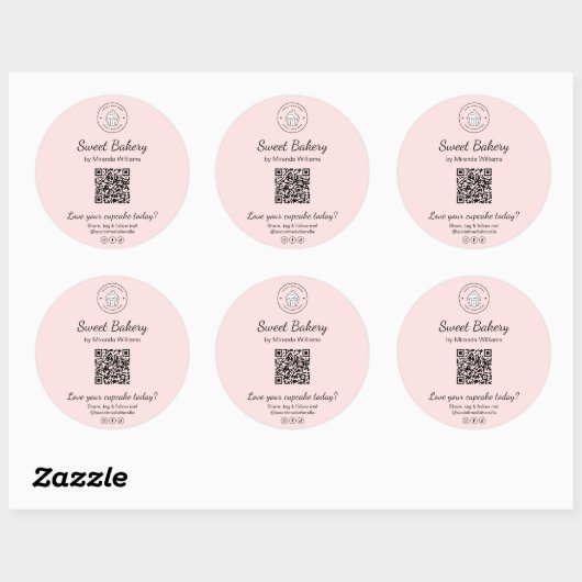 QR Code Bakery Logo Pink Business Sticker ラウンドシール (シート)