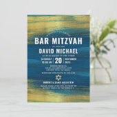 QR Code Bar Mitzvah Turquoise Gold Foil Modern 招待状 (スタンド正面)