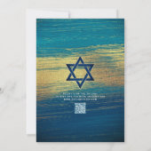 QR Code Bar Mitzvah Turquoise Gold Foil Modern 招待状 (裏面)