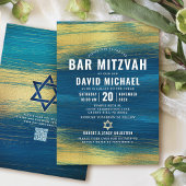 QR Code Bar Mitzvah Turquoise Gold Foil Modern 招待状
