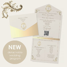 QR Code Baroque Monogram Wedding オールインワン招待状