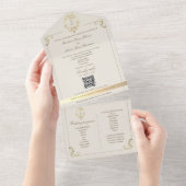 QR Code Baroque Monogram Wedding オールインワン招待状 (貼ってはがせる)