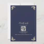 QR Code Baroque Navy Blue Wedding 招待状 (裏面)