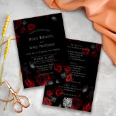 QR Code Black and Red Floral All in One Wedding 招待状
