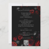 QR Code Black and Red Floral All in One Wedding 招待状 (裏面)