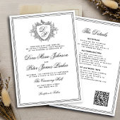 QR code black and white crest monogram wedding 招待状