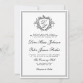 QR code black and white crest monogram wedding 招待状 (正面)