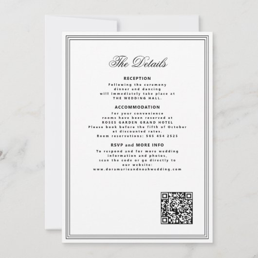 QR code black and white crest monogram wedding 招待状 (裏面)
