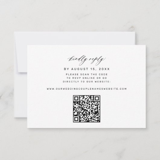 QR code black and white monogram wedding 出欠カード (裏面)