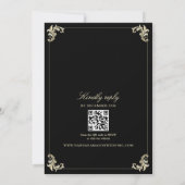 QR Code Black Gold Baroque Monogram Wedding 招待状 (裏面)