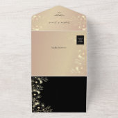 QR Code Black Gold Floral Wedding オールインワン招待状 (外側)