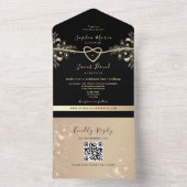 QR Code Black Gold Floral Wedding オールインワン招待状 (内側)