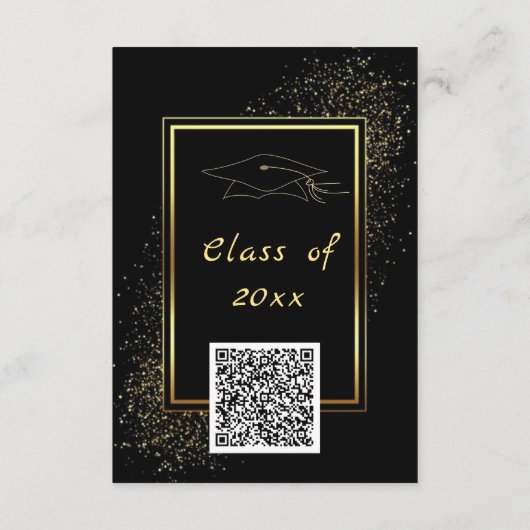 QR Code Black Gold Glitter Graduation Invitations 招待状 (裏面)