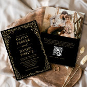 QR Code Black Gold Photo Minimalist Wedding 招待状