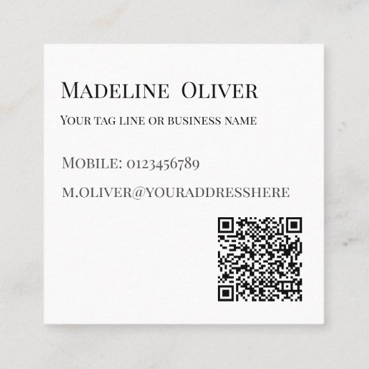 QR Code Black Logo Simple White スクエア名刺 (裏面)