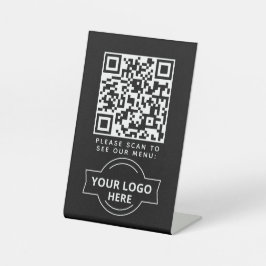 QR Code Black Menu Logo Contactless Modern Cafe 台座サイン