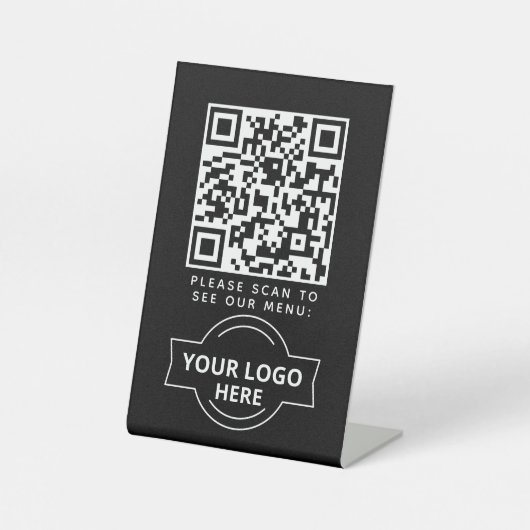 QR Code Black Menu Logo Contactless Modern Cafe 台座サイン (正面)