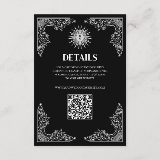 QR Code Black Minimal Wedding Details  エンクロージャーカード (正面)