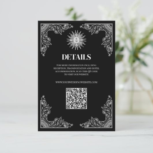 QR Code Black Minimal Wedding Details エンクロージャーカード (スタンド正面)