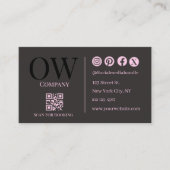 QR Code Black Pink Elegant Initial Social Media 名刺 (正面)