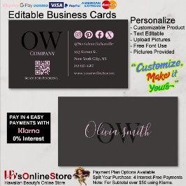 QR Code Black Pink Elegant Initial Social Media 名刺