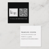 QR Code Black Square Logo Simple White スクエア名刺 (正面/裏面)