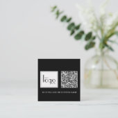 QR Code Black Square Logo Simple White スクエア名刺 (スタンド正面)