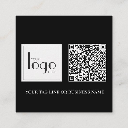 QR Code Black Square Logo Simple White スクエア名刺 (正面)
