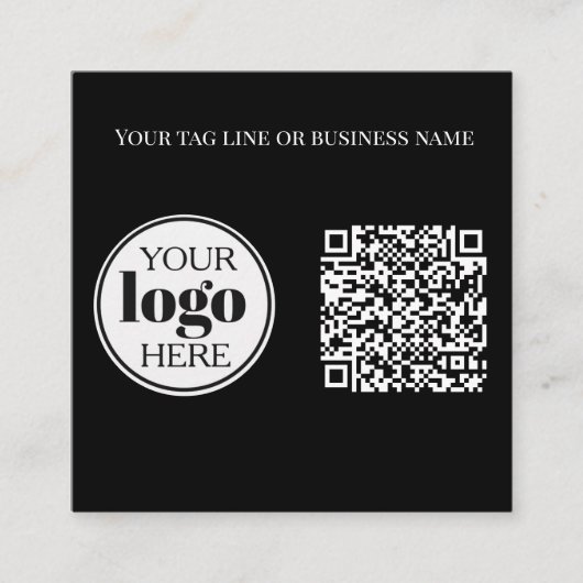 QR Code Black White Logo Simple  スクエア名刺 (正面)