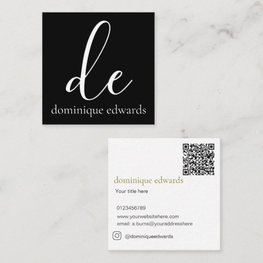 QR Code Black White Monogram Modern Beauty スクエア名刺 (正面/裏面)