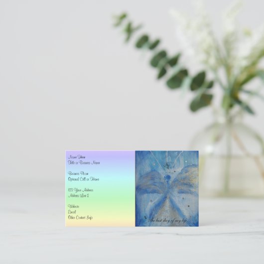 QR-Code-Blue Angel on a pastel rainbow background 名刺 (スタンド正面)