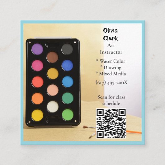 QR Code Blue Artist Tutor Educator Art teacher  スクエア名刺 (正面)