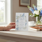 qr code Blue Floral "Something Blue" Bridal Shower 招待状