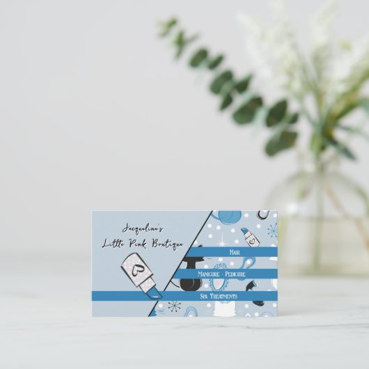 QR Code Blue Girly Mid-Century Salon 名刺 (スタンド正面)