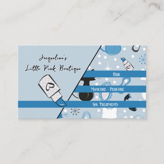 QR Code Blue Girly Mid-Century Salon 名刺 (正面)