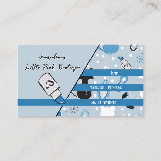 QR Code Blue Girly Mid-Century Salon II 名刺 (正面)