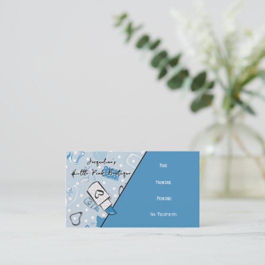 QR Code Blue Girly Mid-Century Salon III 名刺 (スタンド正面)