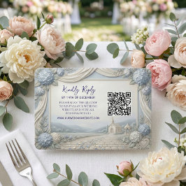 QR code Blue Hydrangea Vintage Chapel Wedding 出欠カード