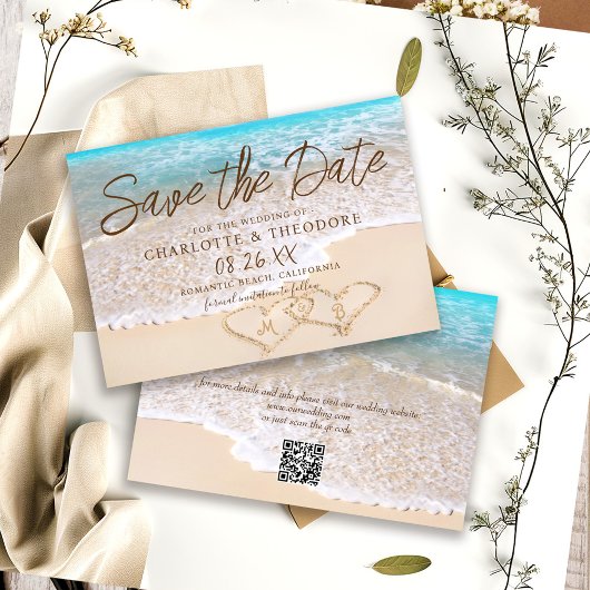 QR Code Blue Ocean Waves Tropical Beach Wedding セーブザデート